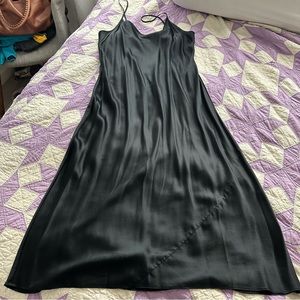 Quince washable silk midi slip dress - black/XL